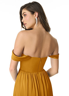 Azazie Morana Bridesmaid Dresses Butterscotch A-Line Off the Shoulder Stretch Satin Convertible Dress image7