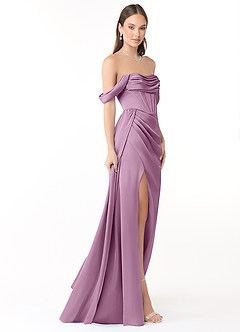 Azazie Amyra Robes de demoiselle d'honneur Robe Fourreau Convertible en Satin extensible Épaule décolletée Glycine image5