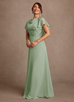 Azazie Frieda Kleider für die Brautmutter A-Linie Applizieren Chiffon Kleid Staubiger Salbeigrün image2