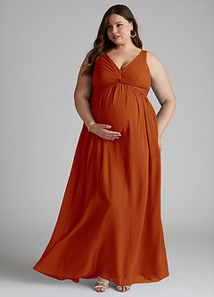 Azazie Yetta Maternity Bridesmaid Dresses A-Line V-Neck Gathered Chiffon Floor-Length Dress image7