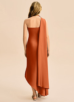 Azazie Briony Junior Etui Plissee Stretch-Satin Kleid Gebranntes Orange image2