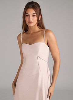 Azazie Valentine Jurken voor bruidsmeisjes Jurk van Stretch Satijn met A-Lijn Korset Blozend Roze image6