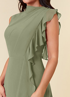Azazie Narine Mother of the Bride Dresses Pistachio A-Line High Neckline Pleated Chiffon Dress image5