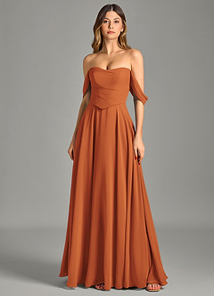 Azazie Chelsey 신부 들러리 드레스 A라인 오프 더 숄더 쉬폰 바닥 길이 드레스 image6