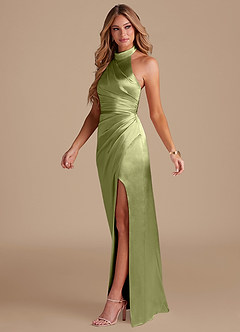 Azazie Jemma Bridesmaid Dresses Pistachio Sheath Pleated Metallic Satin Dress image4
