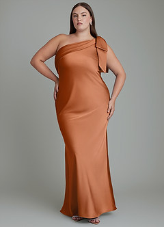 Azazie Yuanna Bridesmaid Dresses Copper Mermaid One Shoulder Stretch Satin Dress image8