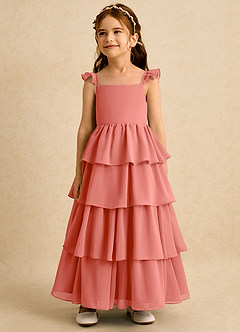Azazie Boba vestidos de niña de las flores Vestido Rosa Salmón de Gasa de Línea A con Escote cuadrado image4