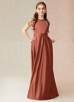 Azazie Arianthe Junior Clay A-Line with Pockets Stretch Satin Dress image4