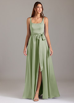 Azazie Elliott Robes de demoiselle d'honneur Robe Trapèze en Satin extensible avec poches Vert Sauge image3