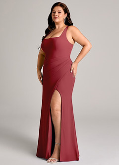 Azazie Mero Bridesmaid Dresses Pomegranate Sheath Pleated Chiffon Dress image12