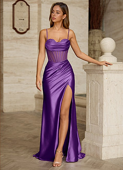 Bianca Traube Strassbesetztes, ausgeschnittenes Satin-Abendkleid mit Korsett-Optik image5