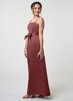 Azazie Anina Junior Desert Rose A-Line Bow Matte Satin Dress image5