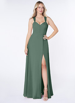 Azazie Jane Bridesmaid Dresses Sea Moss A-Line V-Neck Pleated Chiffon Dress image1