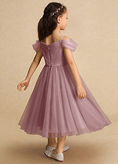 Azazie Lizzette Flower Girl Dresses Dusty Rose A-Line Ruched Tulle Dress image2