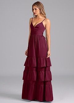 Azazie Nathalia Bridesmaid Dresses Mulberry A-Line Pleated Stretch Satin Dress image4