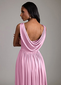 Azazie Novi Bridesmaid Dresses Candy Pink A-Line with Pockets Stretch Satin Dress image4