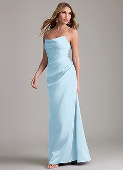 Azazie Lucille Vestidos de damas de honor Vestido de Azul Cielo de Satén Elástico de Corte Sirena Convertible con Sin tirantes image3