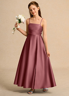 Azazie Pebbles Junior Formal Jurken voor bloemenmeisjes A-Lijn Jurk van Mat Satijn Geplooid Amethist image2