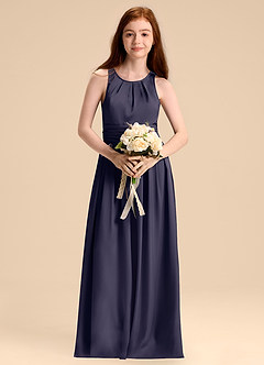 Azazie Bibiane Junior Stormy A-Line Pleated Stretch Satin Dress image4