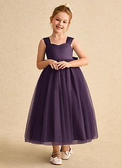 Azazie Chickadee Blumenmädchenkleider Ballkleid Herzausschnitt Matte Satin Kleid Pflaume image5