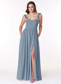 Azazie Metz Bridesmaid Dresses Dusty Blue A-Line Sweetheart Ruched Chiffon Dress image1