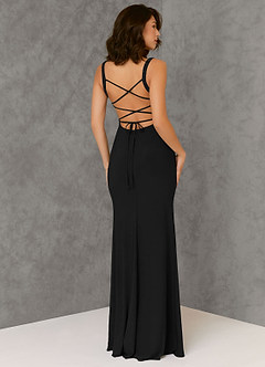 Azazie Nikki Bridesmaid Dresses Black Sheath Corset Luxe Knit Dress image2