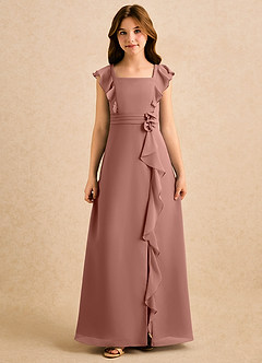 Azazie Soso Girls Formal Robe Demoiselle D'honneur Fillette Robe Trapèze en Mousseline de soie Plissée Rose De Cèdre image3