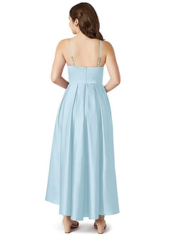 Azazie Jemima Junior Sky Blue A-Line with Pockets Stretch Satin Dress image2