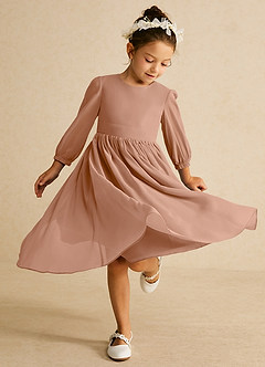 Azazie Lolo Flower Girl Dresses Champagne Rose A-Line with Sleeves Chiffon Dress image1