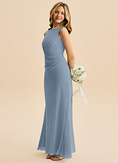 Azazie Floris Junior Robe Trapèze en Mousseline de soie Plissée Bleu Poussiéreux image5