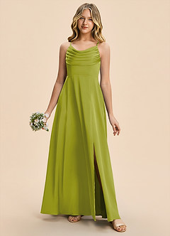 Azazie Gia Junior Lemongrass A-Line Pleated Stretch Satin Dress image3