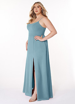 Azazie Moira Bridesmaid Dresses Moody Blue A-Line Scoop Chiffon Dress image10