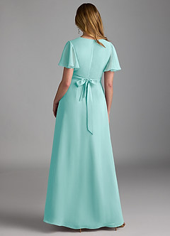 Azazie Zaniah Bridesmaid Dresses Aqua A-Line Chiffon Dress image2