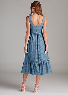 Azazie Alissa Bridesmaid Dresses Steel Blue A-Line with Pockets Floral Burnout Dress image8