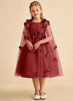 Azazie Staria Robe Demoiselle D'honneur Fillette Robe Princesse en Tulle Rayé Rouille image3
