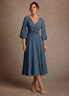 Azazie Ana Mère de la mariée Robes Robe Trapèze en Mousseline de soie Dentelle Neptune image1