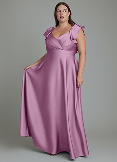 Azazie Leilani Bridesmaid Dresses Wisteria A-Line Ruched Stretch Satin Dress image10