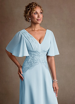Azazie Milliat Mère de la mariée Robes Robe Trapèze en Mousseline de soie Dentelle Bleu Ciel image5