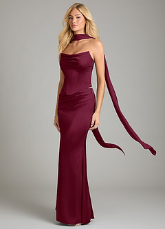 Azazie Sorrel Bridesmaid Dresses Mulberry Mermaid Strapless Stretch Satin Convertible Dress image1