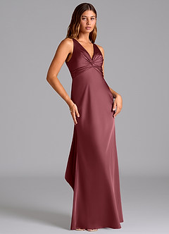 Azazie Hati Bridesmaid Dresses Desert Rose Mermaid Stretch Satin Dress image4