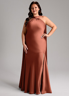 Azazie Kinsley Bridesmaid Dresses Clay Mermaid Side Slit Stretch Satin Dress image8