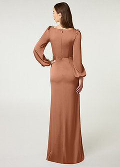 Azazie Mel Bridesmaid Dresses Bronzer Sheath Long Sleeve Stretch Satin Dress image2