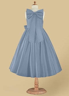 Azazie Bo Peep Flower Girl Dresses Dusty Blue A-Line Bow Matte Satin Dress image8