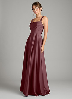 Azazie Shaude Bridesmaid Dresses Sangria A-Line Pleated Stretch Satin Dress image5