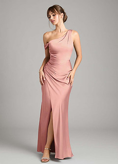 Azazie Madelyn Bridesmaid Dresses Rosette Mermaid One Shoulder Stretch Satin Convertible Dress image1