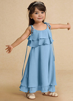 Azazie Temi Flower Girl Dresses Steel Blue A-Line Spaghetti Strap Chiffon Dress image8