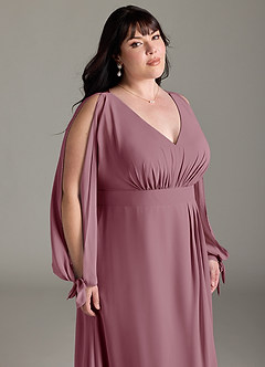 Azazie Matilda Bridesmaid Dresses Vintage Mauve A-Line Long Sleeve Chiffon Dress image15