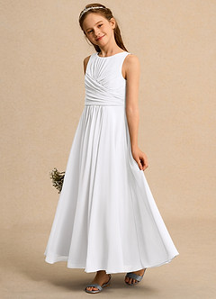 Azazie Ducky Girl vestidos de niña de las flores Vestido de Blanco de Gasa de Corte En A con Plisado image5