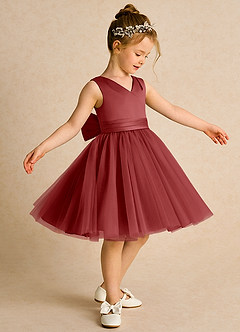 Azazie Tadpole Flower Girl Dresses Rust A-Line Pleated Matte Satin Dress image3