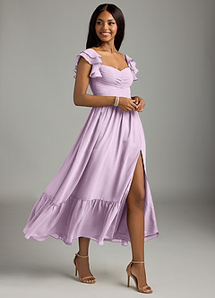 Azazie Anaya Bridesmaid Dresses Frosted Lilac A-Line Pleated Chiffon Dress image3